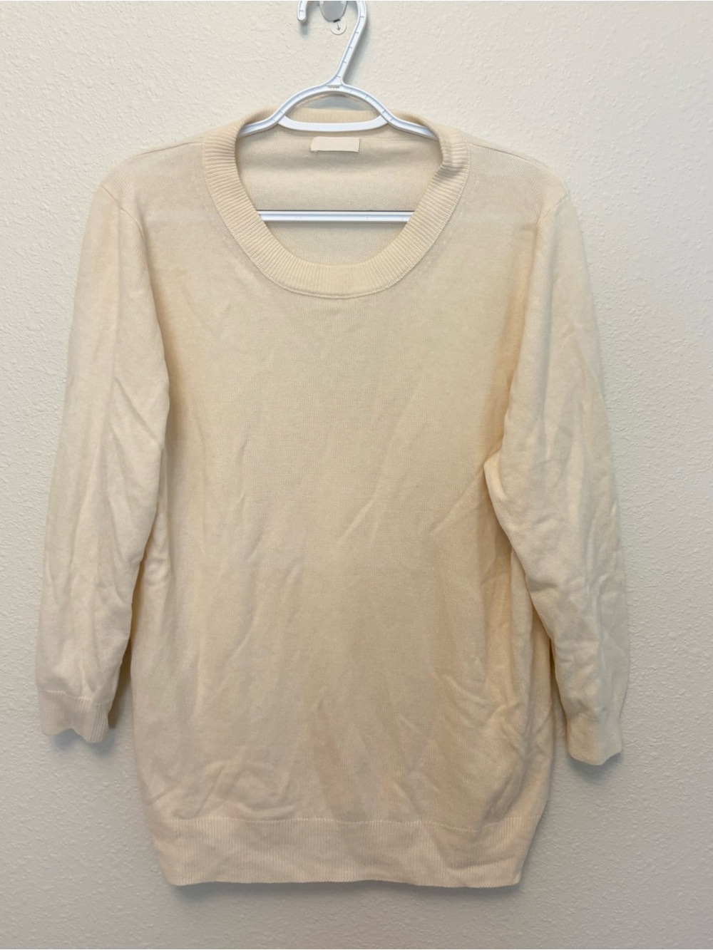 J. Crew Tippi 100% Cashmere 3/4 Sleeve Crew Neck Sweater Cream Sz M